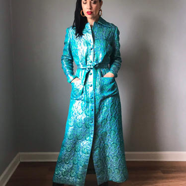 vintage 60s dress | metallic lurex belted robe jacket with pockets 