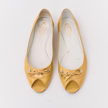 Tod's Yellow Patent Leather Flats, Size 8