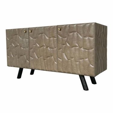 Made Goods Modern Geometric Quilted Taupe Leather Atlas Buffet