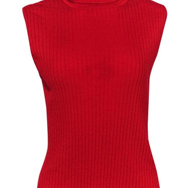 St. John - Red Ribbed Knit Sleeveless Wool Blend Turtleneck Sweater Sz XL