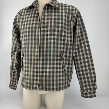1950's Zip Jacket - ARROW Label - Heavy Cotton Duck Fabric - Brown Plaid  - Slash Pockets - Talon Metal Zipper - Size Men's XLARGE 