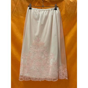 Vintage Lingerie Slip Skirt with Pink Embroidered Hem 