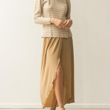 1970s Sand-Taupe Silk Georgette Wrap Skirt 