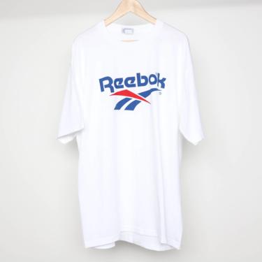 vintage y2k REEBOK oversize big huge WHITE slouchy men's reebok brand euro club kid t-shirt -- size xl 