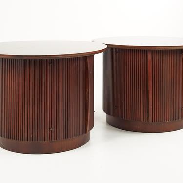Lane First Edition Mid Century Round Storage End Tables - Pair - mcm 