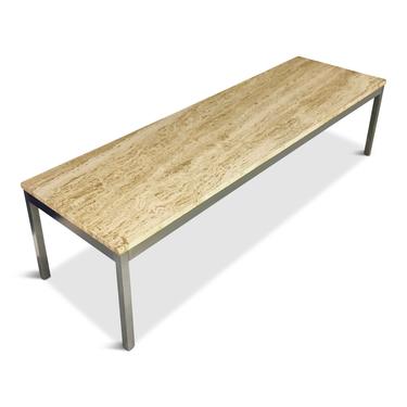 Travertine and Brushed Aluminum Coffee Table in the style of Knoll Mid Century