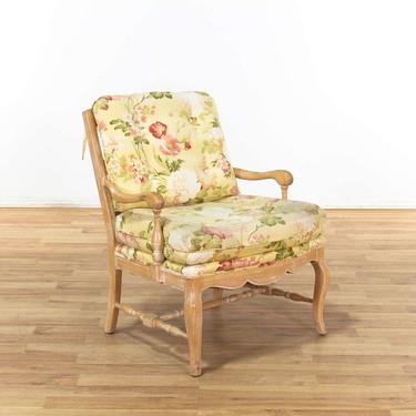 Light Wood Frame Armchair w/ Floral Cushions