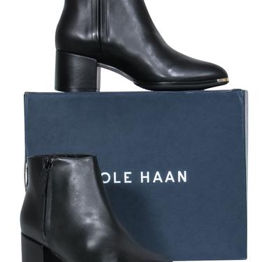 Cole Haan - Black Leather Block Heel Booties w/ Silver-Toned Hardware Sz 6.5