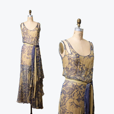 1930s Chiffon and lamé Dress and Jacket / 30s Floral Print Gown 