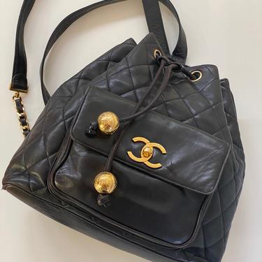 Vintage CHANEL X Large CC Turnlock Matelasse Quilted Black Leather Chain Backpack Rucksack Bag Purse - Great Condition! 
