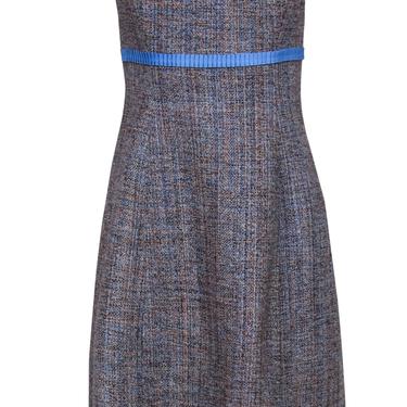 Shoshanna - Blue & Brown Tweed Strapless Silk A-Line Dress Sz 4