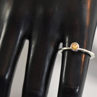 80's sterling citrine size 8.25 minimalist stacking ring, orange yellow stone flat 925 silver geometric boho hippie solitaire 