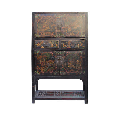 Chinese Distressed Brown People Scenery Graphic Storage Wardrobe Cabinet cs4565E 