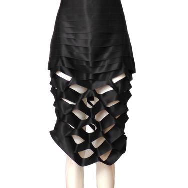 HELMUT LANG-1990s Black Satin Ribbon Skirt, Size-8