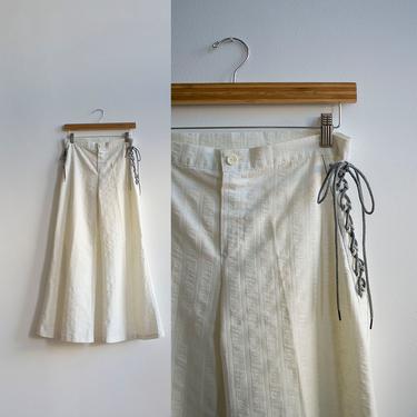 1970s White Sailor Pants / 1970s White Bell Bottoms / Vintage Cotton Bells / Vintage Cotton Bell Bottoms / Vintage Sailor Pants 29 x 31 