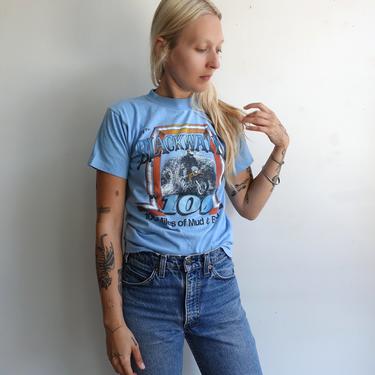 Vintage 80s Blackwater Biker T Shirt/70s  1980s Extreme Enduro Off Roading Motorcycle Light Blue Race Jersey/ Size Small 