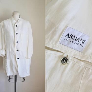 vintage 1990s Armani White Linen Blend Blazer / M (size 40) 