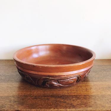 Vintage Carved Large Wooden Bowl 