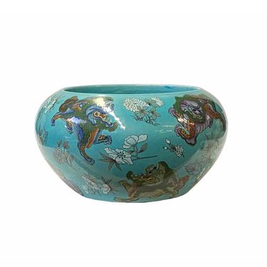 Chinese Turquoise Teal Porcelain Hand Painted Foo Dogs Bowl Pot ws1660E 