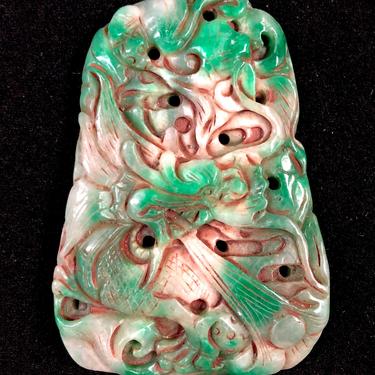 Vintage Chinese Carved Jadeite Jade Dragon Plaque Free Shipping 