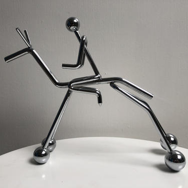 Modern Chrome Metal Stick Figure On A Horse Table Sculpture 