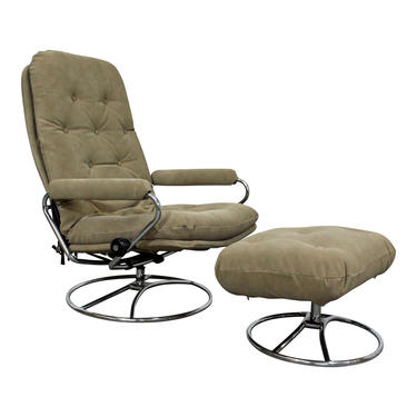 Mid-Century Lounge Chair, Scandinavian Modern Ekornes Stressless Chrome Chair & Ottoman 