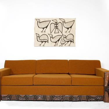 Vintage MCM brutalist sofa with orange fabric | Free delivery in NYC and Hudson areas 