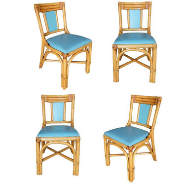 Restored Mid-Century &amp;quot;T-Back&amp;quot; Rattan Dining Side Chair, Set of Four 