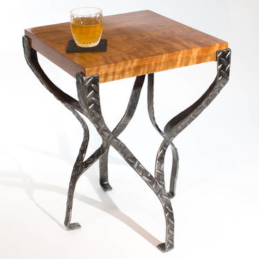 Modern Handmade Coffee / End Table, North American Curly Cherry & Industrial Steel 