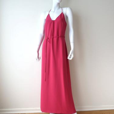 Vintage Giorgio Armani Pink Magenta Fuchsia Long Crepe Strappy Silk Dress Criss Cross Back Size 42 6US 