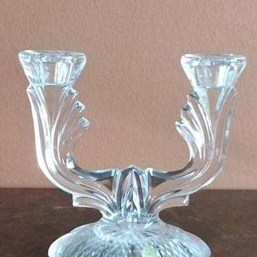 Vintage 1980s Slovakia Cut Crystal Glass Art Deco-Style Floral Candle Holder 7&quot; 
