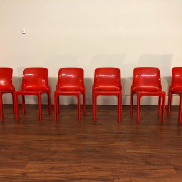 Vico Magistretti Vintage Red Stacking Chairs 