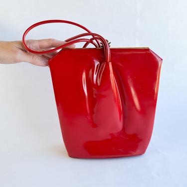 1950s Red Leather Handbag | 50s Red Patent Leather Purse | SYDNEY of California 