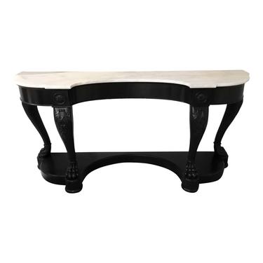Ralph Lauren for Henredon Traditional Ebony Finished Craved Wood and Honed Marble Console Table