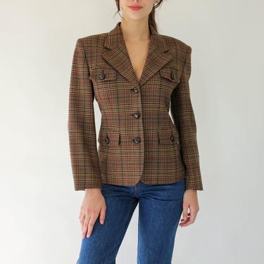 Vintage 90s Does 40s Classiques Entier Tartan Plaid Wool Cropped Riding Style Blazer | Made in Japan | 1990s Does 1940s Designer Boho Jacket 