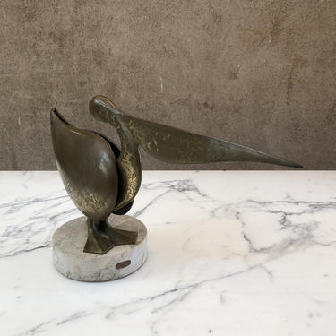 Mid-Century Brass Pelican Bird Sculpture 