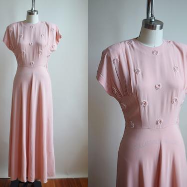 1940s Pale Pink Rayon Gown by Du Barry | Vintage 1940s Dress | S 