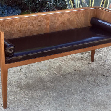 Vintage Hollywood Regency cane and vinyl bench