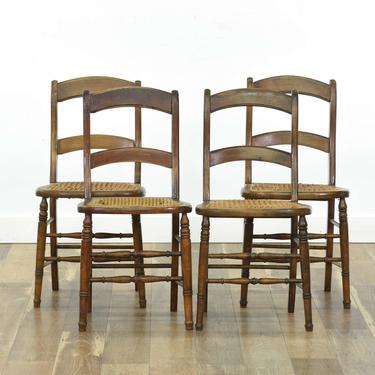 Set Of 4 Antique Cane Seat Dining Chairs