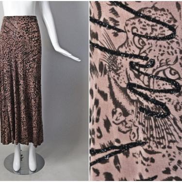 vtg 90s Caviar cheetah print and black glitter slinky spandex skirt | Y2K old 2000s 1990s | size Medium M skirt | animal print 
