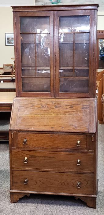 Item Aa134 English Oak Drop Front, Drop Front Secretary Desk With Bookcase