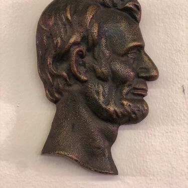 Vintage mid century modern Retro Art Abe Lincoln profile Brass like Patina President 