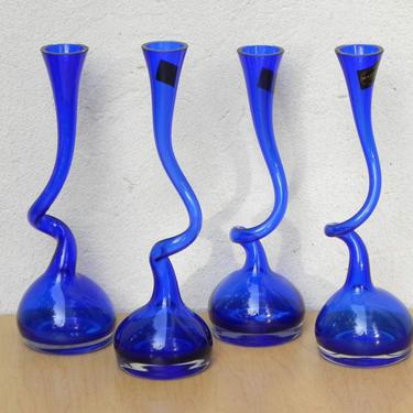 Cobalt Blue Makora Handblown Glass Twisted Neck Vase (Price is for 1) 