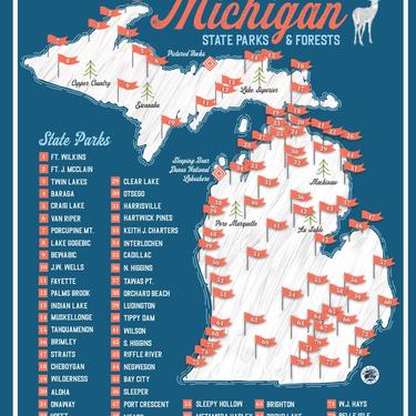 Michigan State Parks and Forests digital map print 11x17 inches 