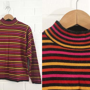Vintage 1980s Marisa Christina Striped Pullover Sweater Stripe Turtleneck Top Wool 80s Long Sleeve Stripes Mockneck Large Hong Kong Classics 