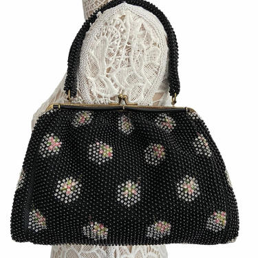 50s Black Corde Bead Handbag 