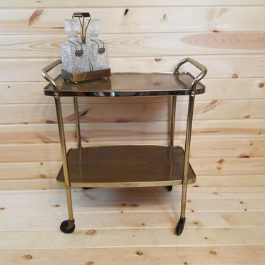 Cosco Faux Wood and Brass Serving Bar Cart 