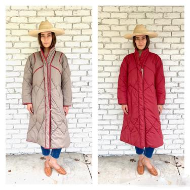 Reversible Puffer Coat // vintage boho hippie hippy jacket dress winter snow 70s 1970s quilted ski long // S/M 