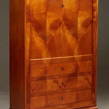 Antique French Louis Philippe Style Carved Cherry Secretaire Fall Front Desk