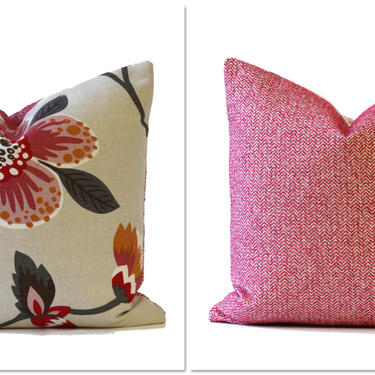 Designer Pillow, Wild Chairy Pillow, Decorative Pillow, 18X18 Pillow, Red Floral Designer Pillow, Feather and Down Designer Pillow 